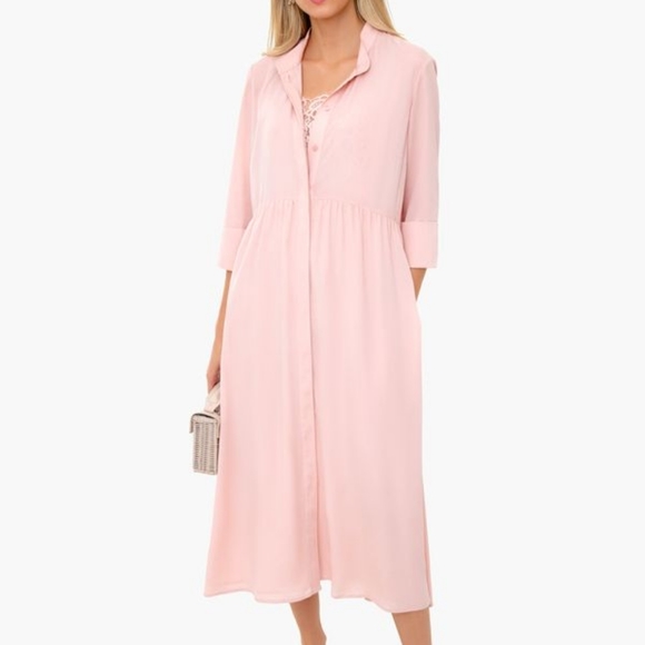 SOLD || Tuckernuck Blush Lace Midi Royal Shirt Dress - Picture 2 of 2